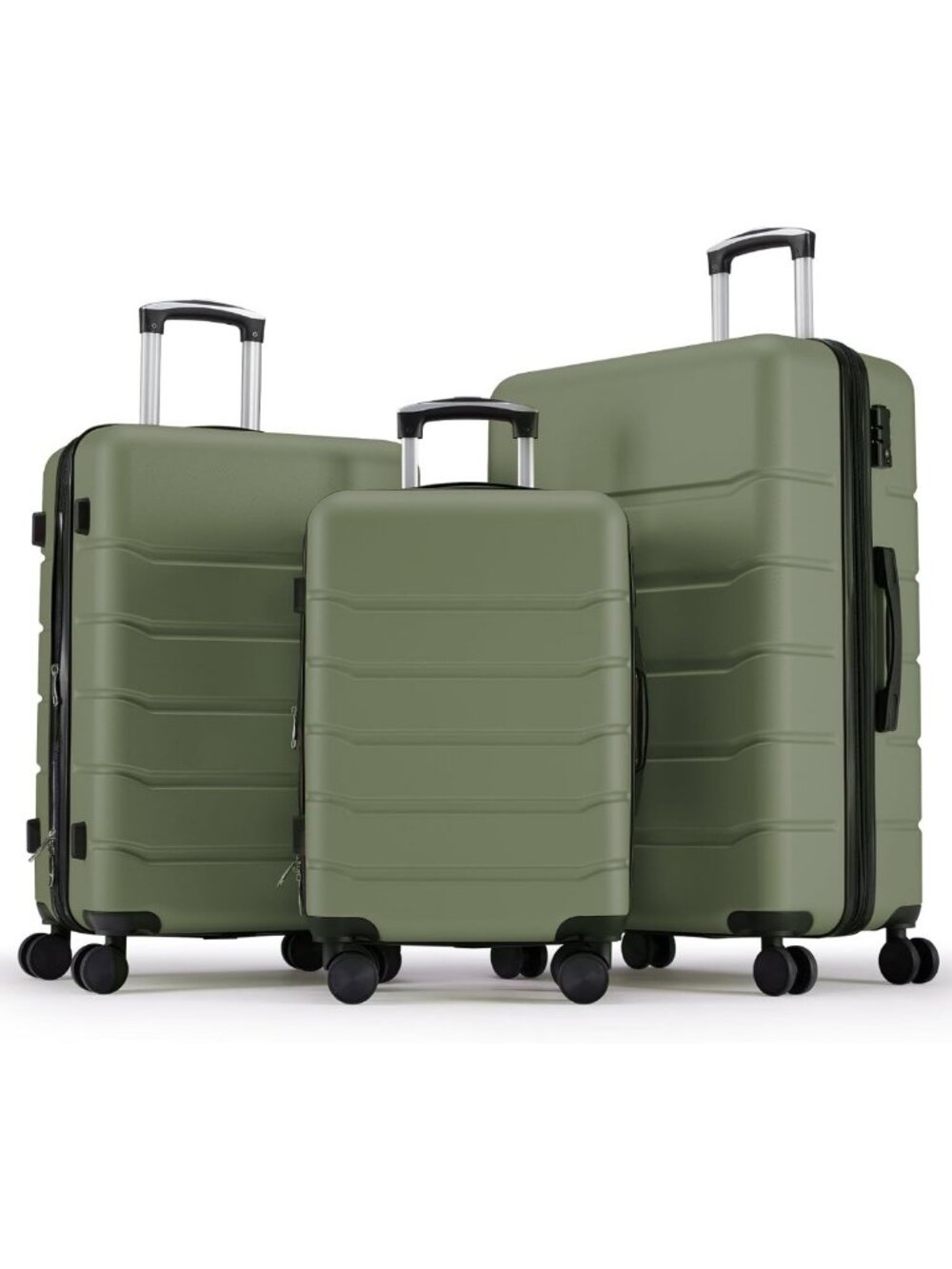 Expandable 3-Piece Luggage Set with Spinner Wheels & TSA Lock - Olive Green